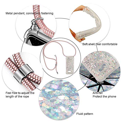 Ptny Case Funda Colgante movil con Cuerda para Colgar Samsung Galaxy A5 2017 Carcasa Correa Transparente de TPU con Cordon para Llevar en el Cuello con Ajustable Collar Cadena Cordón en Oro Rosa