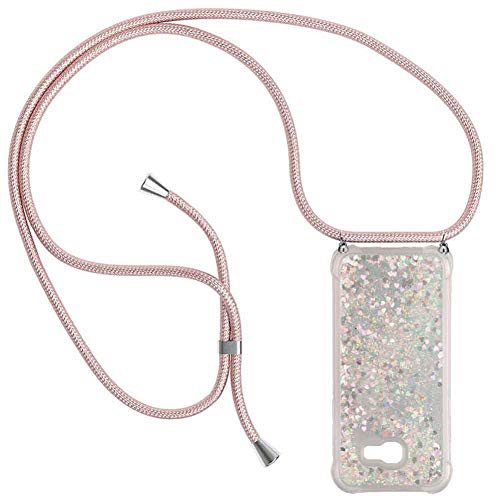 Ptny Case Funda Colgante movil con Cuerda para Colgar Samsung Galaxy A5 2017 Carcasa Correa Transparente de TPU con Cordon para Llevar en el Cuello con Ajustable Collar Cadena Cordón en Oro Rosa
