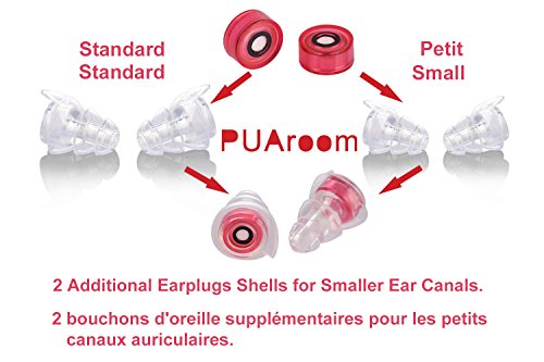 PUAroom Protección Auditiva Tapones para los oídos,2 pares de auriculares de silicona reutilizables con soporte de aluminio, ideal para músicos, concierto, festival, club, batería, DJ(Rojo)