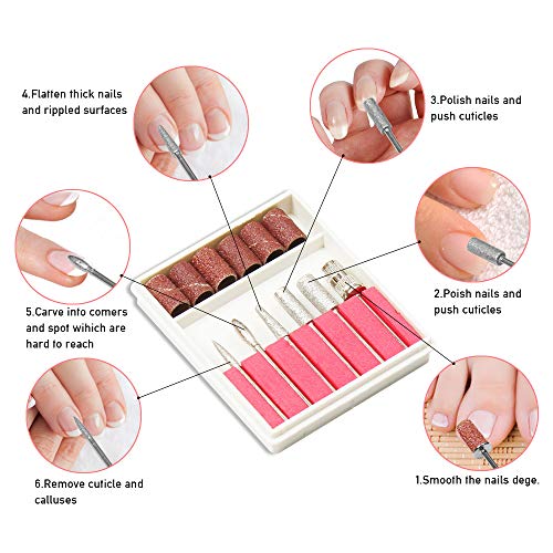 Pulidor De Uñas Electric Profesional Manicura, YZPUSI Pulidor Taladro Nail Pulidora Torno Nail Art File Drill 6 Sets, La Forma De La Pluma Para Uña Pen
