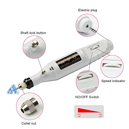 Pulidor De Uñas Electric Profesional Manicura, YZPUSI Pulidor Taladro Nail Pulidora Torno Nail Art File Drill 6 Sets, La Forma De La Pluma Para Uña Pen