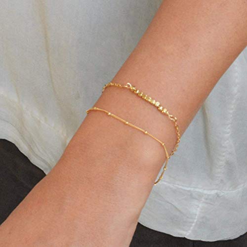 Pulsera de cadena satelital rellena de oro Longitud fina de capas delgadas delicadas 15 cm + extensi?n