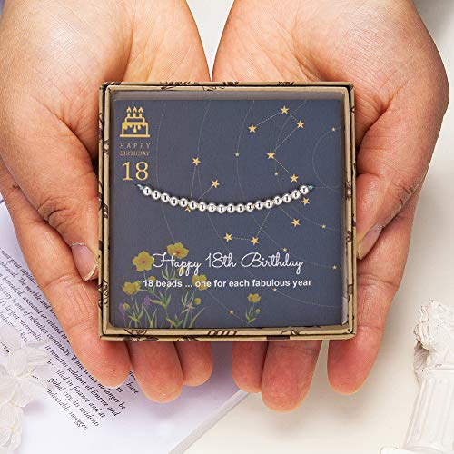 Pulsera de cuentas de plata de ley para regalo de 18 años de edad, joyería ajustable de 7 a 9 pulgadas