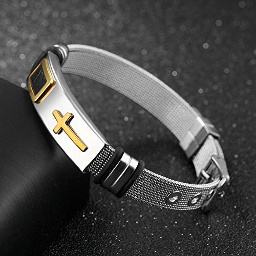 Pulsera de malla de acero de titanio para hombre con cadena ajustable punk pulsera, 123, dorado, Size