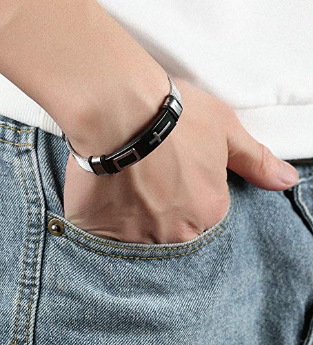 Pulsera de malla de acero de titanio para hombre con cadena ajustable punk pulsera, 123, dorado, Size