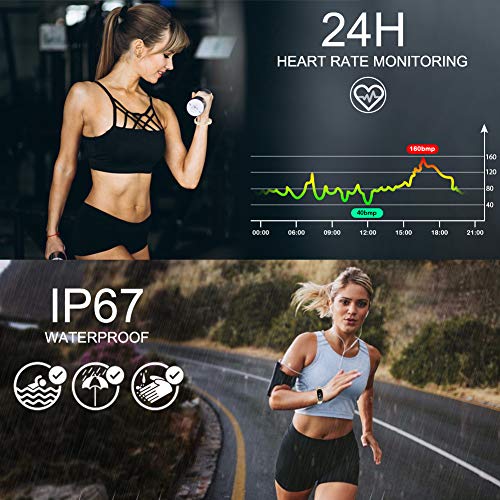 Pulsera Monitor de Actividad Pulsómetro y Podómetro para Mujeres Impermeable IP67, con Bluetooth Contador de Pasos y Monitor de Sueño para Smartphones con Android e iOS: iPhone, Samsung de WOWGO