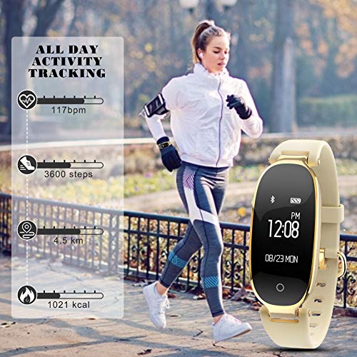 Pulsera Monitor de Actividad Pulsómetro y Podómetro para Mujeres Impermeable IP67, con Bluetooth Contador de Pasos y Monitor de Sueño para Smartphones con Android e iOS: iPhone, Samsung de WOWGO