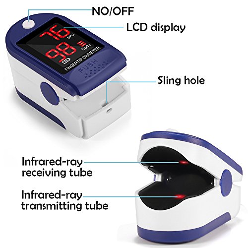 Pulsómetro Digital Oxímetro de Pulso Pulsioxímetro de Dedo con Pantalla LED, Monitor de Frecuencia Cardíaca y Medidor de Oxígeno en Sangre SpO2 para Hogar y Profesional, Adultos y Niños, Uso Deportivo