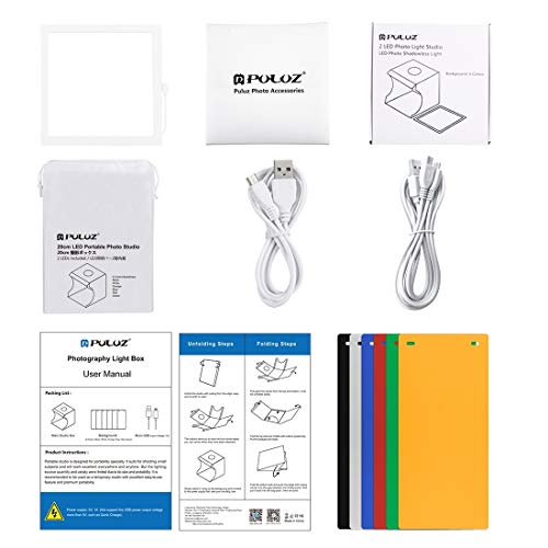 PULUZ Kit de estudio fotográfico portátil 24 x 23 x 22 cm Caja de luz plegable Panel iluminado LED sin sombra con 6 fondos para fotografiar productos pequeños