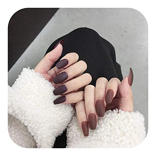 Puntas De Uñas Falsas, 24 Piezas De Europa Y Estados Unidos Bailarina De Viga Prensa Falsa En Las Uñas Cabeza Redonda Larga Caqui Uñas Falsas Mate Con Pegamento Para Niñas 13-
