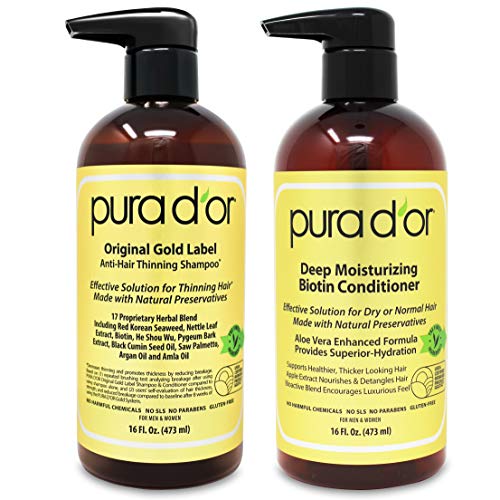 Pura D'Or Gold label anti-adelgazamiento terapia de hidratación profunda champú y acondicionador conjunto, solución eficaz clínicamente probado