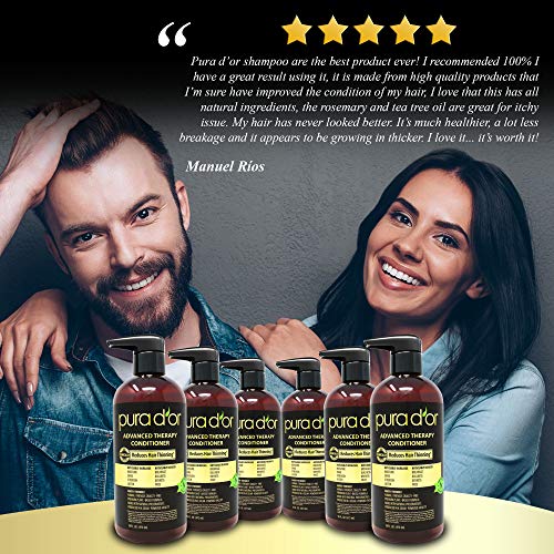 Pura D'Or Terapia avanzada acondicionador aumenta la humedad y la fuerza, una infusión de prima orgánica de aceite de argán y aloe vera, 473 ml