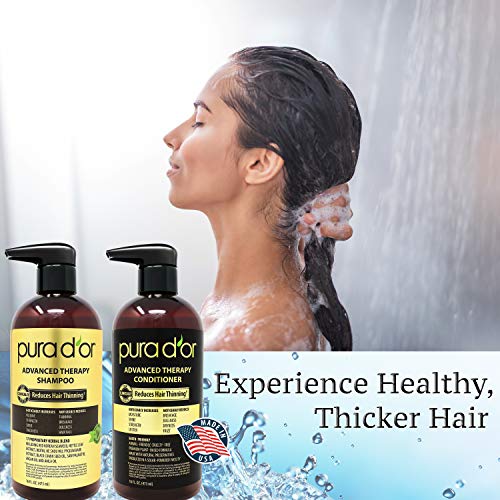 Pura D'Or Terapia sistema avanzado de champú y acondicionador - aumenta el volumen, fuerza y ??brillo, sulfato libre, hecho con aceite de argán, hombres y mujeres, 473 ml (embalaje pueden variar)