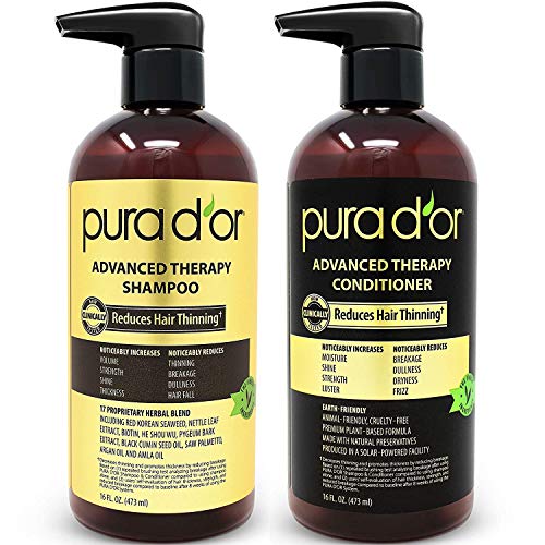 Pura D'Or Terapia sistema avanzado de champú y acondicionador - aumenta el volumen, fuerza y ??brillo, sulfato libre, hecho con aceite de argán, hombres y mujeres, 473 ml (embalaje pueden variar)