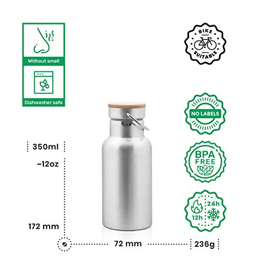 Pure Design - Botella Acero Inoxidable para Niños 350 ml con Aislamiento, 110% garantía