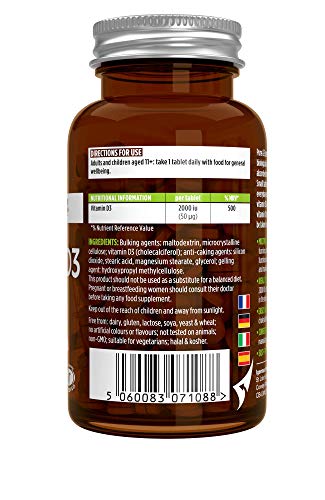 Pure & Essential Vitamina D3 Cotidiana, colecalciferol 2000 UI, suministro diario para un año, 365 comprimidos (1)