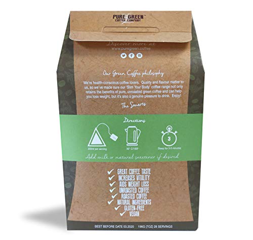 Pure Green Skinny Coffee - Programa de detoxificación-28 días. Ayuda con pérdida de peso y quema de grasa. Supresor natural de apetito. Resultados visibles rápidos. Bebida energética antes de entrenar