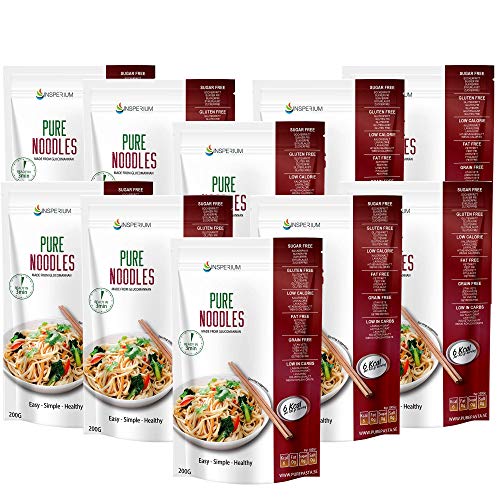PureNoodles Tallarines Konjac Sin Gluten 10 Pack 200 gramos | Vivir Sin Gluten Con Harina Gluten Free Con La Pasta Contra Intolerancia Gluten | Bajo En Calorias Y Carbohidratos