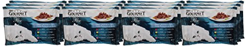 Purina Gourmet Perle Finas Láminas en Salsa comida para gato en Variedades de Buey, Pollo, Conejo y Salmón 12 x [4 x 85 g]