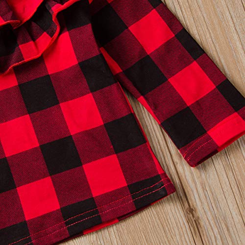 puseky 3pcs niños niñas pequeñas Camisa a Cuadros roja con Volantes Falda de Cuero Vestido de Diadema Conjunto de Trajes
