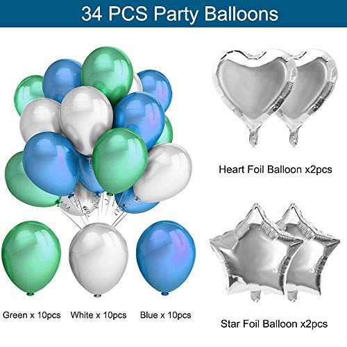 Pushingbest Decoraciones Cumpleaños, Decoraciones de la Fiesta de cumpleaños Pancarta de cumpleaños con Globos de látex, Papel Poms, Globos con Forma de Estrella y Azul espirales decoración.