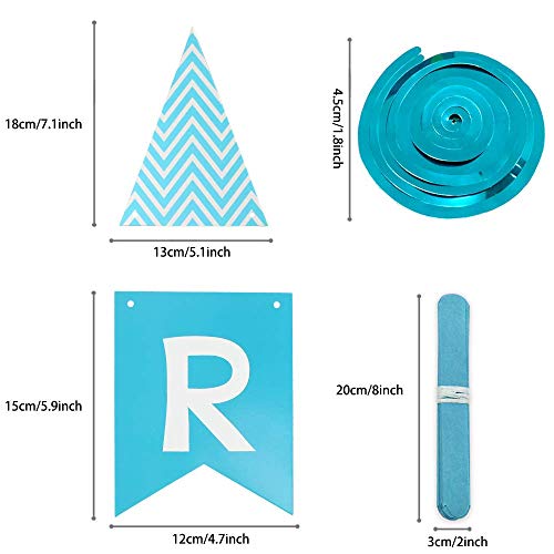 Pushingbest Decoraciones Cumpleaños, Decoraciones de la Fiesta de cumpleaños Pancarta de cumpleaños con Globos de látex, Papel Poms, Globos con Forma de Estrella y Azul espirales decoración.