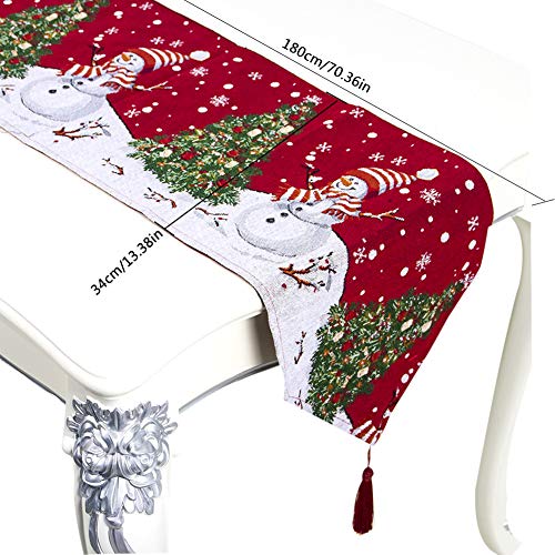 Pveath Camino de mesa de Navidad bordado para decoración de Navidad, decoración del hogar, mantel decorativo de 2 lados de algodón y lino, decoración clásica para comedor, fiesta, día festivo