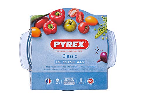 Pyrex Classic 1040704 - Cacerola redonda con tapa, 5L, vidrio, transparente, 3.75 l