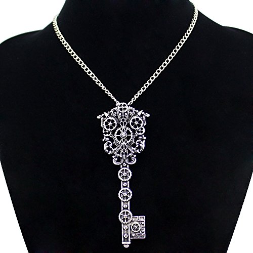 Q y Q de esqueleto reloj de diseño de filigrana de flores Victorian llave de moda reloj Gear Cog collar con colgante de Steampunk