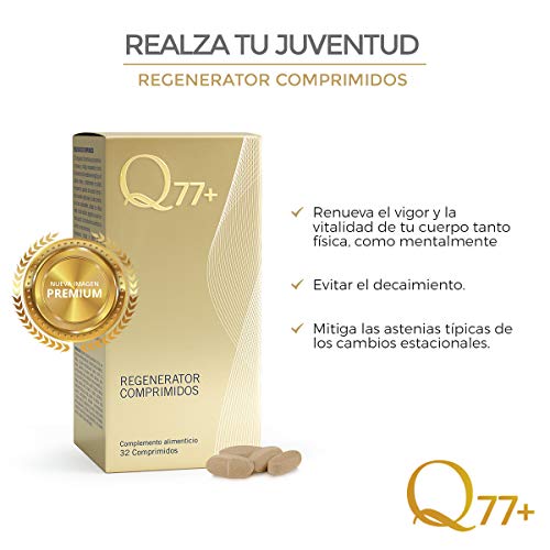 Q77+ REGENERATOR | COMPRIMIDOS REGENERADORES FACTOR 77 | Multivitaminas y Minerales Anti-Age | Salud y Belleza para tu cuerpo | Ideal contra Cansancio | Con Vitamina C, B3, Selenio y Zinc