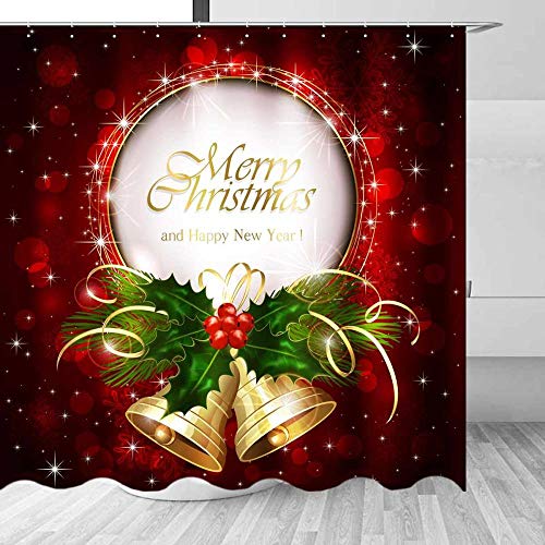 QAQB 180X180Cm Cortina De Ducha Impermeable Fiesta De Navidad Decoración Poliéster Estampado Navideño Cortinas De Bañera para Baño-Rojo