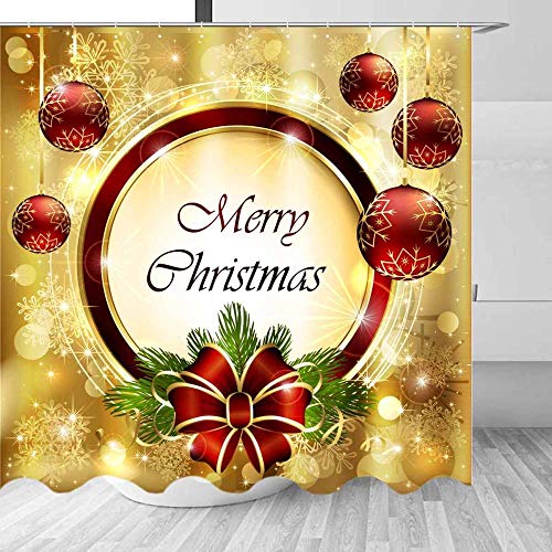 QAQB 180X180Cm Cortina De Ducha Impermeable Fiesta De Navidad Decoración Poliéster Estampado Navideño Cortinas De Bañera para Baño-Rojo