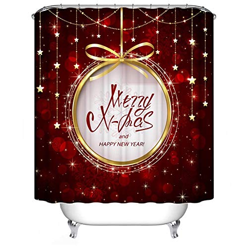 QAQB 180X180Cm Cortina De Ducha Impermeable Fiesta De Navidad Decoración Poliéster Estampado Navideño Cortinas De Bañera para Baño-Rojo