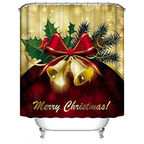 QAQB 180X180Cm Cortina De Ducha Impermeable Fiesta De Navidad Decoración Poliéster Estampado Navideño Cortinas De Bañera para Baño-Rojo
