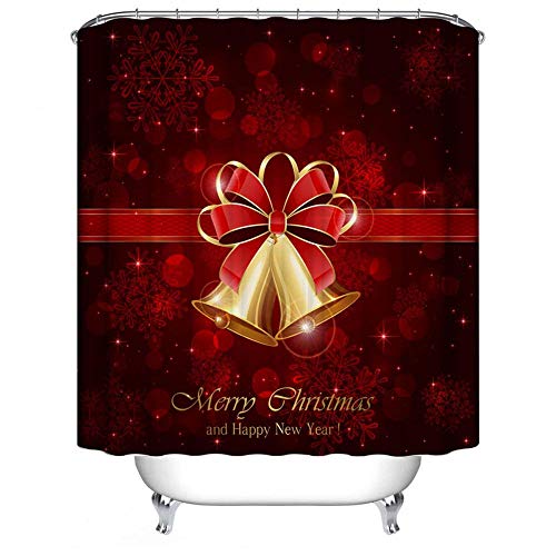 QAQB 180X180Cm Cortina De Ducha Impermeable Fiesta De Navidad Decoración Poliéster Estampado Navideño Cortinas De Bañera para Baño-Rojo