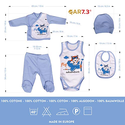 QAR7.3 Ropa Bebe Recien Nacido - 5 Piezas para Niños 0-3 Meses, Talla 56 - Azul