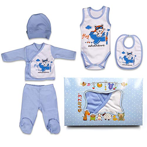 QAR7.3 Ropa Bebe Recien Nacido - 5 Piezas para Niños 0-3 Meses, Talla 56 - Azul