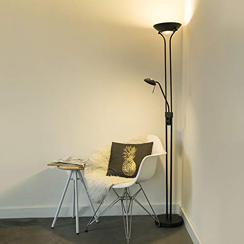 QAZQA Moderno Lámpara de pie negra con lámpara de lectura con LED y dimmer - Diva 2 Acero Redonda/Alargada Incluye LED Max. 2 x 18 Watt
