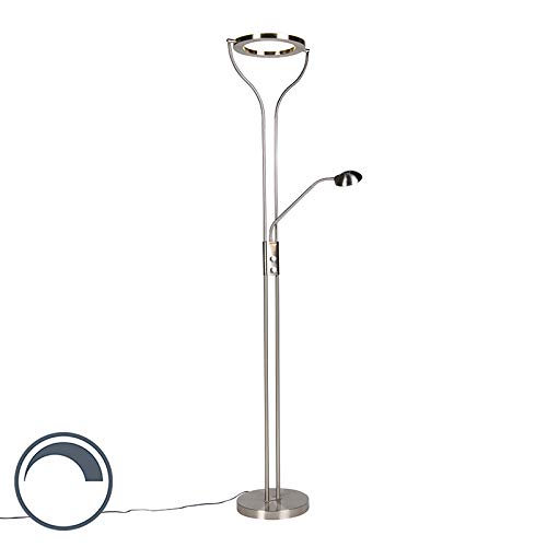 QAZQA Uplighter moderno acero brazo lectura LED regulador - DIVO Acero Redonda/Alargada Incluye LED Max. 1 x 19 Watt