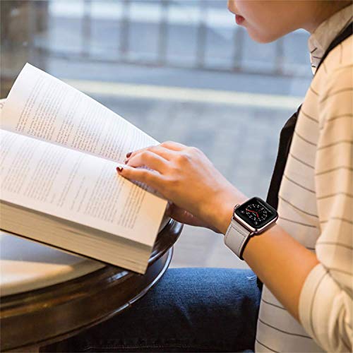 Qeei Compatible with Apple Watch Correa 42mm 44mm,Innovador Hebilla Piel Genuina Encubierto Hebilla Ensure Clean Fit Correa Replacment for iWatch Series 5 & 4 3/2/1,Ivory White