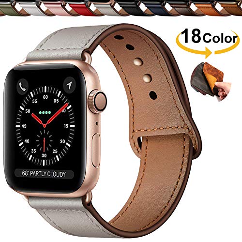 Qeei Compatible with Apple Watch Correa 42mm 44mm,Innovador Hebilla Piel Genuina Encubierto Hebilla Ensure Clean Fit Correa Replacment for iWatch Series 5 & 4 3/2/1,Ivory White