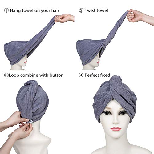 QHMY Toallitas de Secado de Cabello de Aguacate Frito Turbante Toallas de Microfibra con botón Secado rápido Sombrero mágico Baño de Ducha Gorro Envuelto