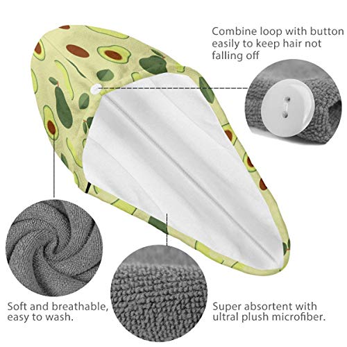 QHMY Toallitas de Secado de Cabello de Aguacate Frito Turbante Toallas de Microfibra con botón Secado rápido Sombrero mágico Baño de Ducha Gorro Envuelto