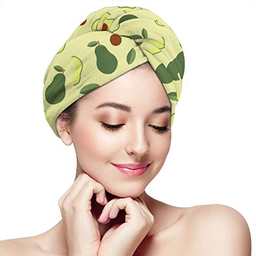 QHMY Toallitas de Secado de Cabello de Aguacate Frito Turbante Toallas de Microfibra con botón Secado rápido Sombrero mágico Baño de Ducha Gorro Envuelto