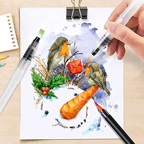Qhui Rotuladores Lettering 24 Colores Profesionales y 2 Pluma de Pincel de Agua y 3 Plantillas, Rotuladores Punta Pincel de Nylon Flexible, Rotuladores Acuarelables para Pintura Caligrafía Cómics