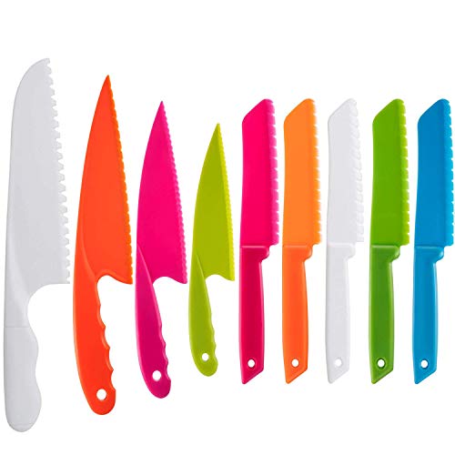 QincLing - Juego de cuchillos de cocina de plástico para niños, cuchillo de chef de nailon seguro para hornear, fruta, pan, pasteles, cuchillo de lechuga, cuchillo de ensalada