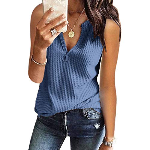 Qingsiy Mujeres Verano Moda Camisetas Chaleco Chaleco Suelta Sin Mangas con Estampado Ocasionales Cuello En V Tapas Flojas Atractiva Camiseta Tapas De Verano De Chaleco Basicas Tops(Azul,XL)