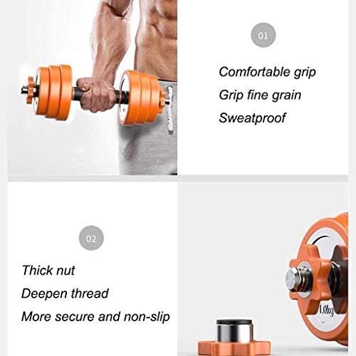 Qinmo Entrenamiento de Fuerza con Mancuernas Peso de la Mano con Barra Anillo de Goma de PVC Acolchado Mango Ajustable Peso 20 kg de Hogares de Acero Inoxidable Barra Fitness Equipment Eq