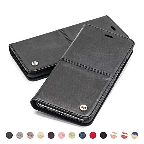 QIOTTI Funda Compatible para Galaxy S10 Cuero auténtico Italiano con RFID protección Soporte Plegable Ranuras para Tarjetas Cierre magnético (Smart Black)