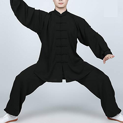 QIQI Tai Chi Uniforme Marciales Ropa,Zen Traje Tradicional Vintage Wing-Chun Shaolin Entrenamiento Meditación Yoga Unisex,Negro,S